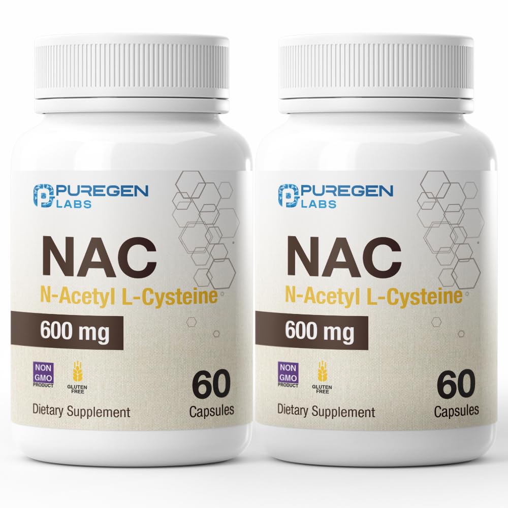 Puregen Labs N- Acetyl- L- cystein (NAC) 600mg, podporuje imunitní, respirační, jaterní zdraví, NAC 600 mg, Potenciální antioxidant Support, Free- radikály, Snadno absorbovatelné - Celkem 120 Veggie Kapsle