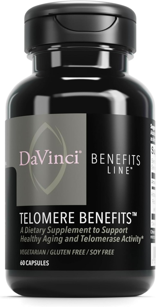 DAVINCI Labs Telomere Výhody - Dietní dodatek k podpoře zdravého stárnutí, antioxidačních hladin, paměťové a telemerázové aktivity * - s Astragalus Root Extract - Bezlepkové - 60 Zeleninové kapsle