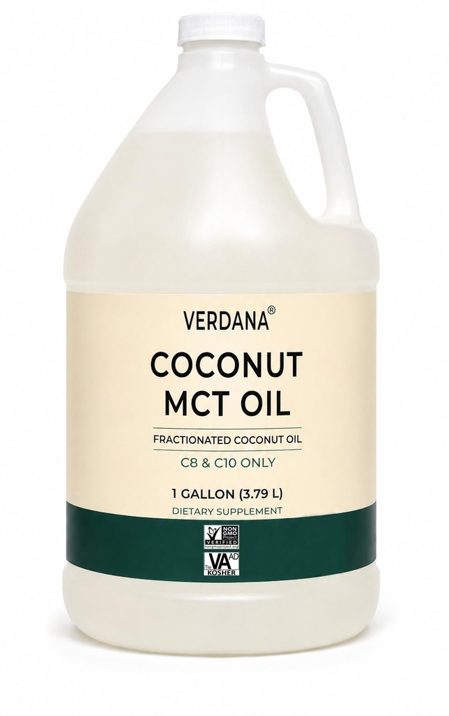 Verdana Coconut MCT Oil 1 Gallon - Potravinářský stupeň pro Keto Coffee, Neochucené přírodní olej Pulling Mouthwash, Masáž, Aromaterapie - 100% z kokosu - střední řetězec Triglyceridy - Non- GMO, Kosher