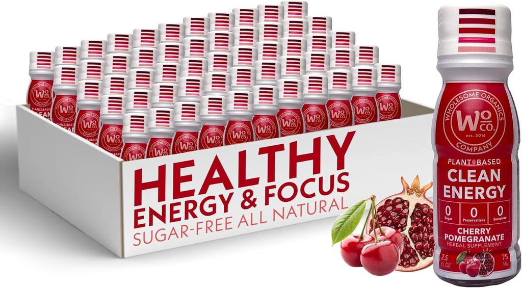 Zdravé organiky - Cukr Free Energy Střílí Extra sílu přírodní a zdravé energetické nápoje - Plant- Based energetické doplňky w / vitamín B12 Lion 's Mane & Yerba Mate - Cherry Pomegranate Flavor 48 Pack