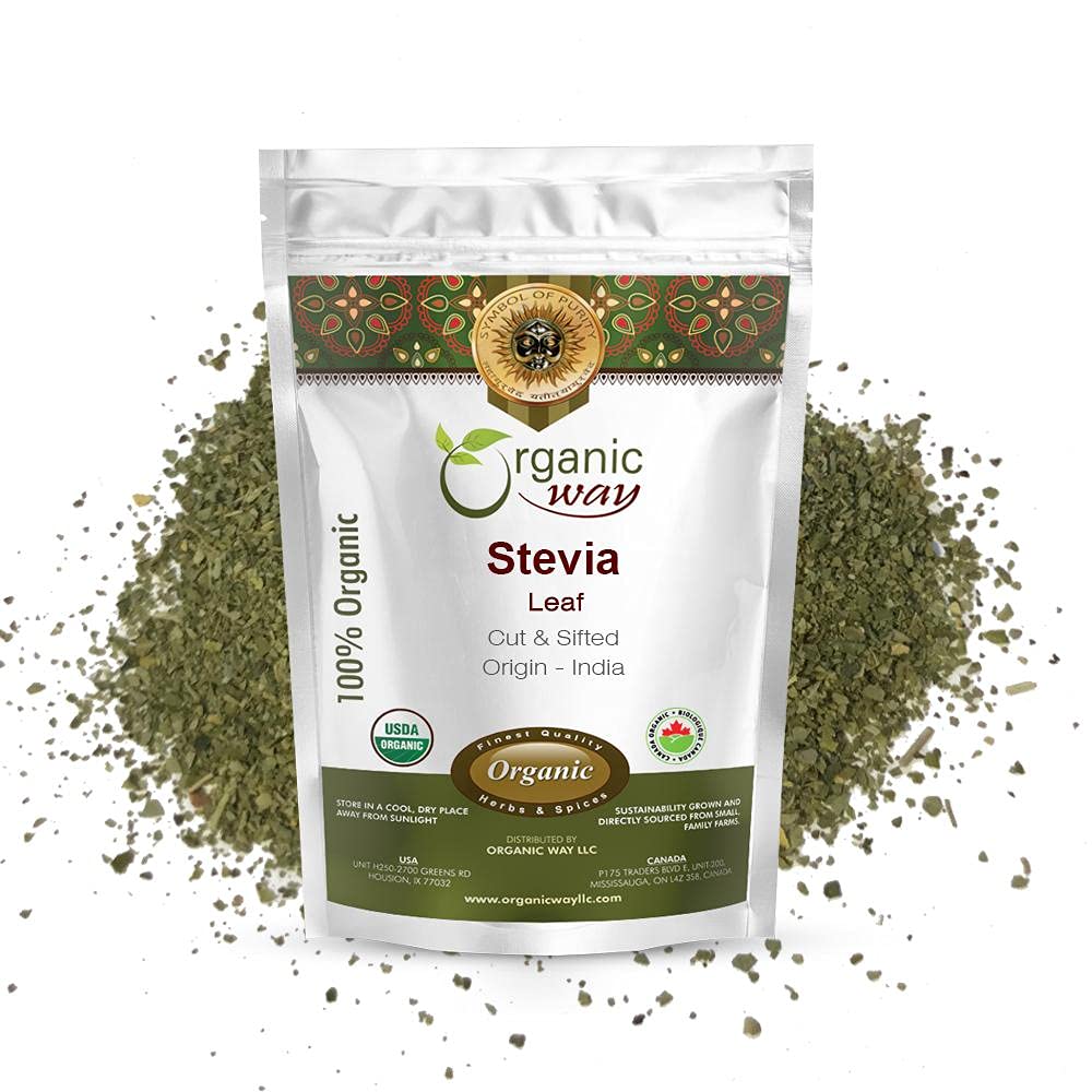 Organic Way Stevia Leaf Cut & Sifted (Stevia Rebaudiana) - Kosher & USDA Certified CLANE124; Non- GMO & Gluten Free CLANE124; Natural Sweettener CLANE124; 100% Syr from India (1 / 2LBS / 8OZ)