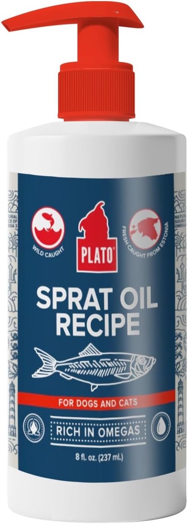 PLATO Pet léčby rybí olej pro psy - Omega 3 olej pro psy - Podporuje zdravou pleť a kabát - Baltské Sprat olej recept 8 Ounces