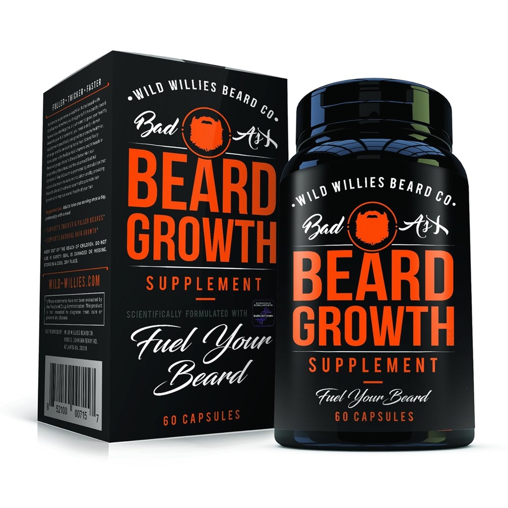 Manskape Co Beard Růstové vitamíny pro muže podle Wild Willies - Přirozeně rychlejší růst vlasů - 60 Kapsle s Biotin - Pěstujte tlustší, Fuller Beard a knír dnes