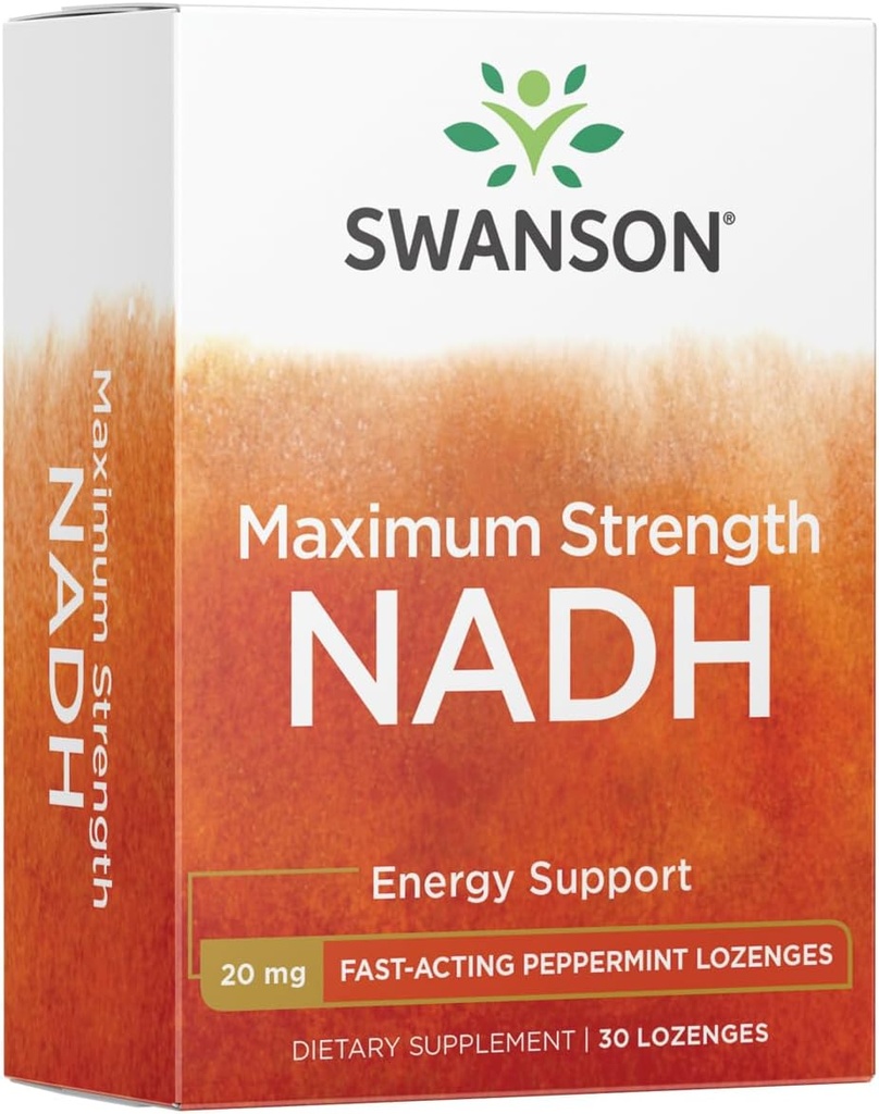 Swanson Maximální síla NADH - Fast- acting Peppermint Lozenges to Promote Brain Health and Energy Support - Vitamin B3 Koenzym na pomoc v boji proti únavě - (30 tablet, 20mg každý) 1 balení