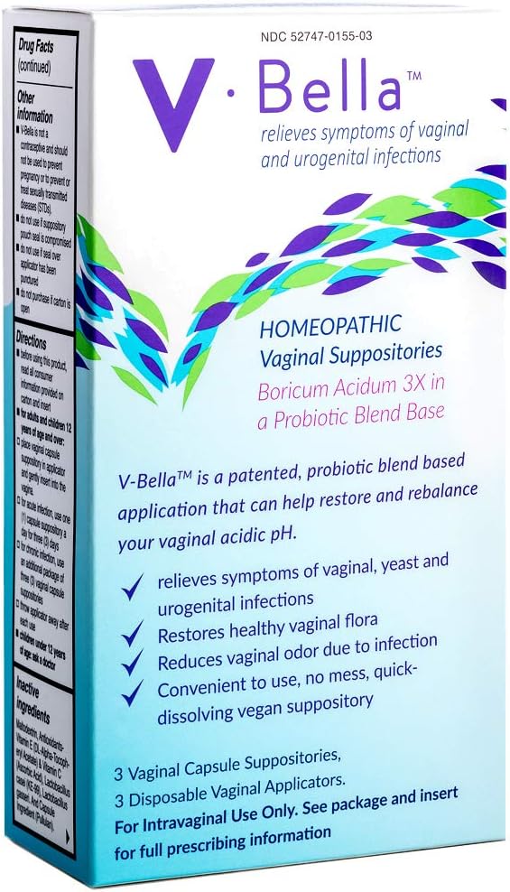 V- Bella Boric Acid + Probiotické na bázi vaginální suppozitorie- více přírodní způsob, jak obnovit, Balance & Relieve příznaky kvašení, bakteriální (BV) a Urogenitální infekce, snížit Itchiness & zápach