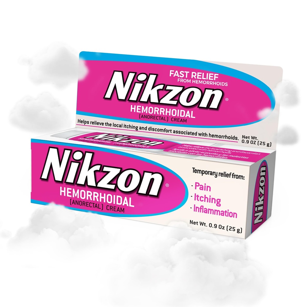 Nikzon Hemoroid Cream 124; Dvojitý účinek na bolest a otok, Numbs dráždivé Anorektální oblast, Soothing & Fast- působící vzorec, Dual- Akce Hemoroid Léčba, 0.9 Oz, 1-Pack