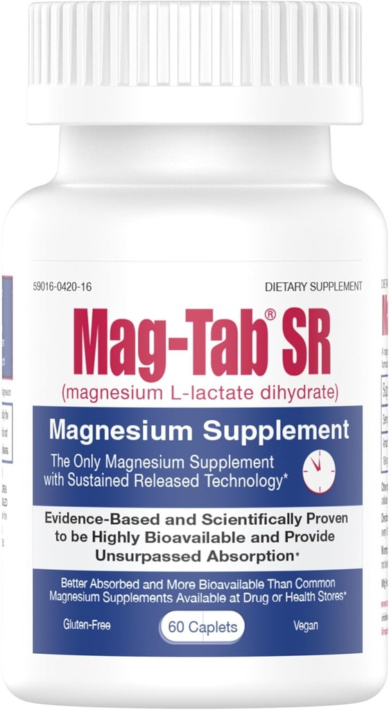 Rozšířené uvolňování magnesium- laktát Dodávka pro 10x lepší absorpce - Mag-Tab SR (trvalé uvolnění) 60 Count- podporuje spánek, svalové křeče, nedostatek hořčíku Zdravotní problém (60)