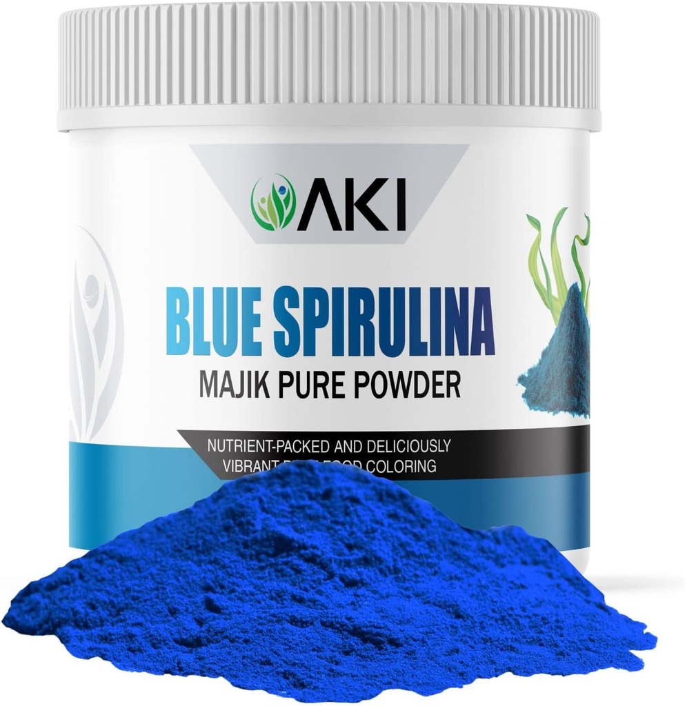 AKI E18 Blue Spirulina PowPack - Ultra koncentrovaný fykokyanin Superfood - Deep Blue, Vegan & Non-GMO - Ideální pro smoothies, zmrzlina, jogurt nebo pečivo - 2oz / 57g