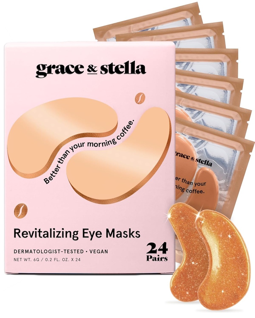 Grace & stella Caffeine Under Eye Patches - Probuzené oční náplasti pro loutkové oči a tmavé kruhy - Pod očními maskami Patches with Niacinamid & Hyaluronic Acid - Vegan, Cruelty-Free (Bronze, 24 páry)