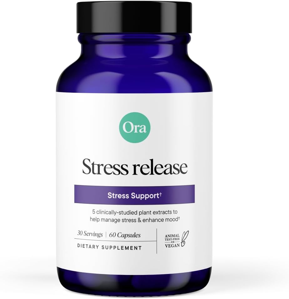 Ora Organic - Stress Relief Dodatek - Podporuje Mood & Mental Focus - Cítit klid & Relaxed - Sensoril Ashwagandha, Saffron, Ginseng, L-Theanine, Lemon Balm - 60 Kapsle