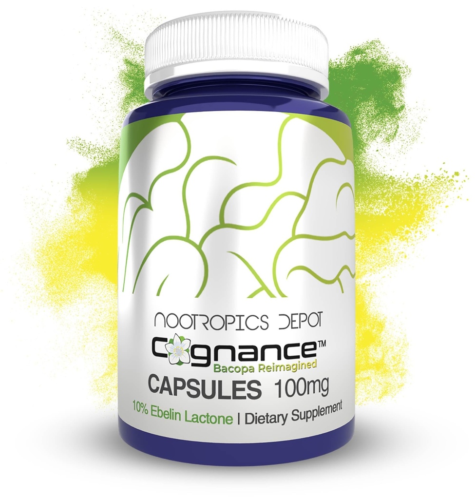 Nootropics Depot Cognance Enhanced Bacopa Kapsle 124; 100mg Activation 124; 10% Ebelin Lactone Amend124; Bacopa monnieri Amend124; Mood, Memory, & 5- HT2A Aktivace, 180 Počet (balení po 1)