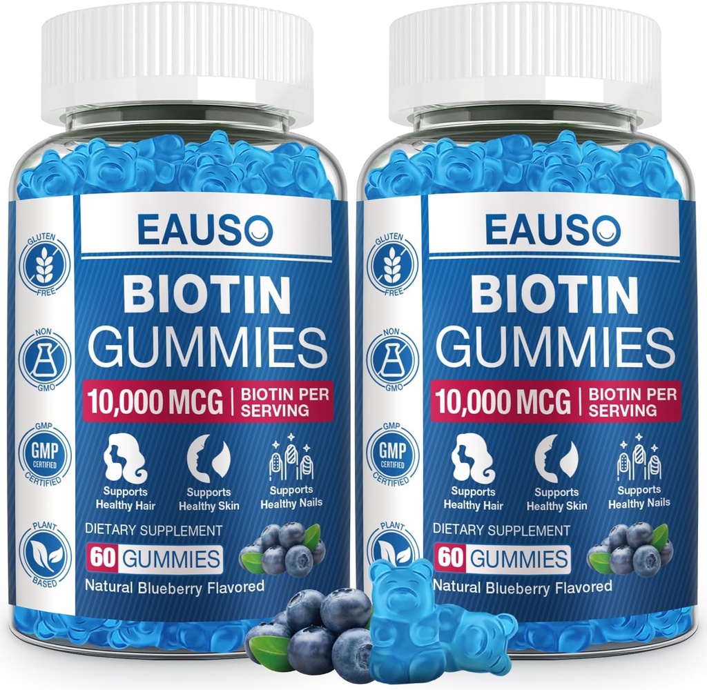 (2 Pack) Biotin Gummies 10,000mcg pro zdravé vlasy, kůže a nehty pro dospělé - 120 Gummies Vitamin - Vegan, Non- GMO, Pectin- based Hair Health Dodatek