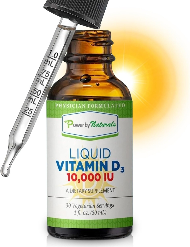 Power By Naturals Vitamin D3 Liquid Drops 10000 IU - High-potency Vitamin D3 for Adult Bone Strength & Imunitary Support - Gluten- Free, Non- GMO, Sugar- Free Vitamin - Orange Flavor, 1 fl Oz (30 Služeb)