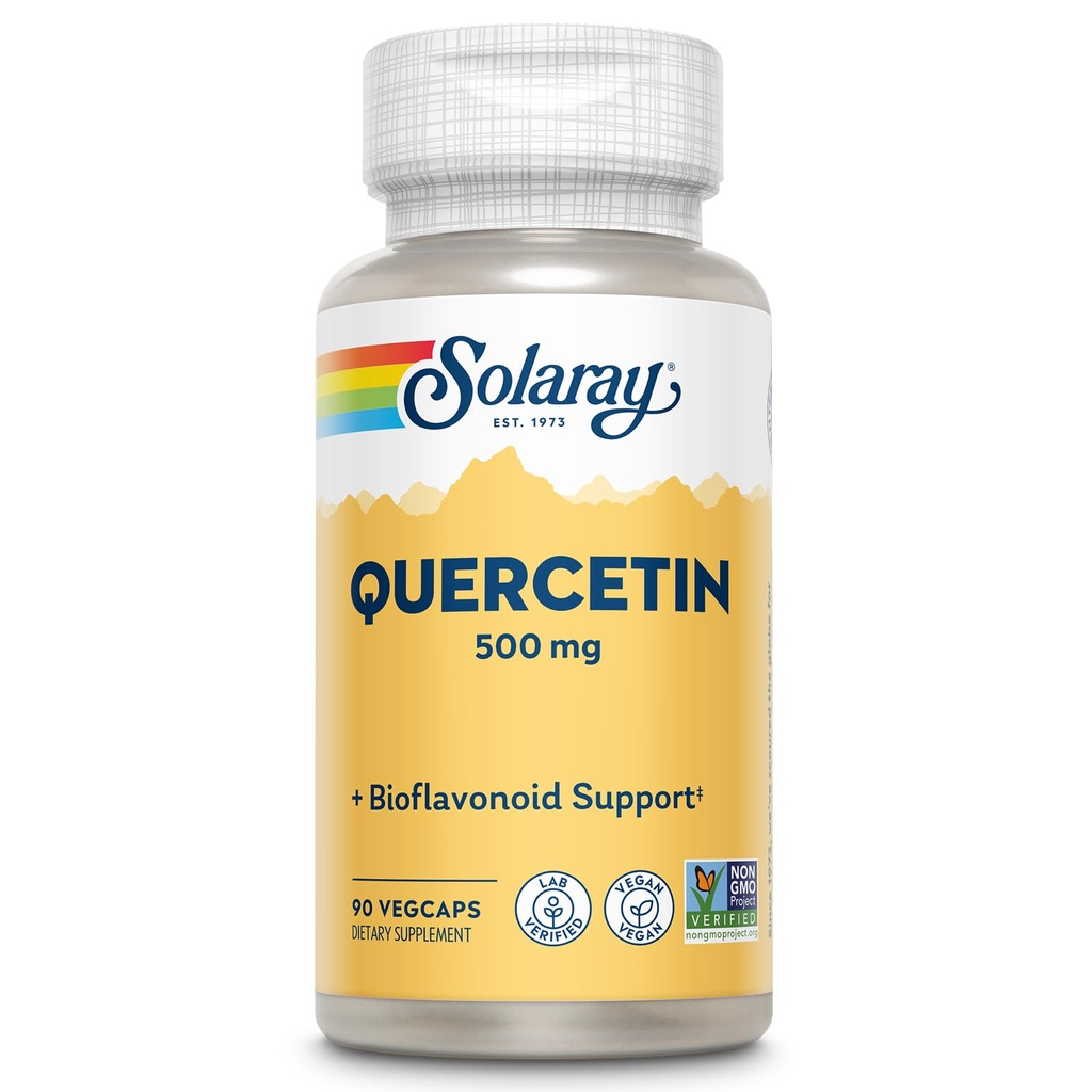 SOLARAY Quercetin 500 mg, podporuje Sinus, Respirační, imunitní a normální, zdravé hladiny kyseliny močové, 90 VegCaps