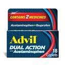 Advil Dual Action Coated Caplet with Acetaminophen, 125mg Ibuprofen a 250mg Acetaminophen per Caplet for 8 Hour Pain Relief - 18 Count