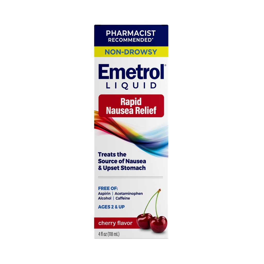 Emetrol Non- Drowsy Nausea Relief - Liquid Medicine for Upset Stomach Relief - Pharmacist Doporučené Nausea Medicine - Cherry Flavor - 4fl oz