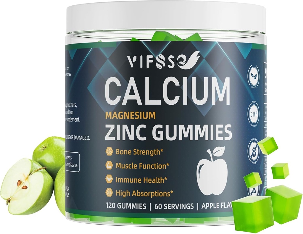 Vápník Magnesium zinkové gumy 600 mg s vitaminem D3 K2, 120 gumy rostlin na bázi cukru bez vápníku Vysoké absorpční komplexy vápníku doplněk 70 + stopové minerály pro sílu kostí, Vegan
