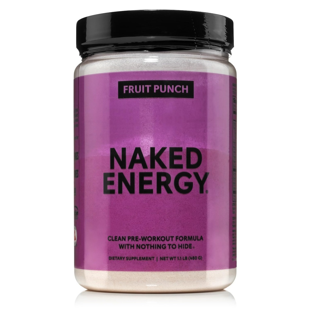 NAKED Fruit Punch Energy - Clean Pre Workout Dodatek pro muže a ženy, Vegan Friendly, No Add Sweeteners, Barvy nebo Flavors - 30 Sluhy