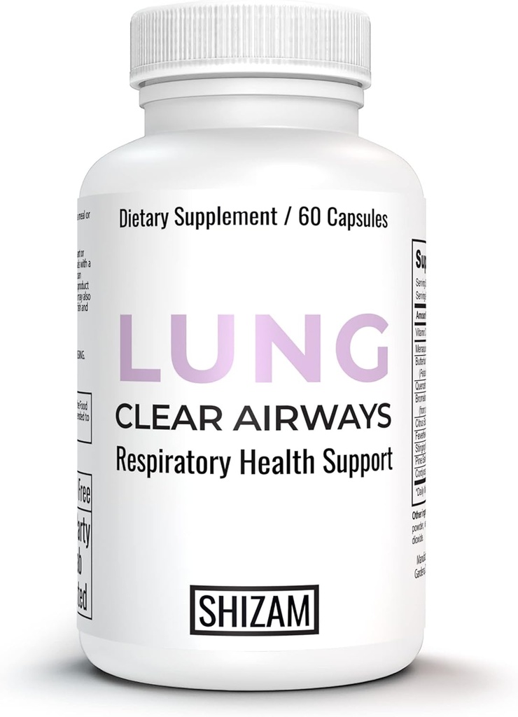 SHIZAM Lung Cleanse Detox Supplement pro Respirační zdraví a kuřáky. Kapsle s Butterbur String Nettle Root Bromelain Quercetin Cordyceps Fevercourt Pine Bark Extract Pills