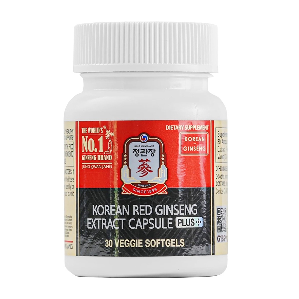 JungKwang Korean Red Ginseng Extract Capsules Plus CLAS124; All- in-1 Focus Pills for Men & Women CLAS124; Natural Energy Supplementary, Circulation, Imunitary Support CLAS124; 30 Capsules