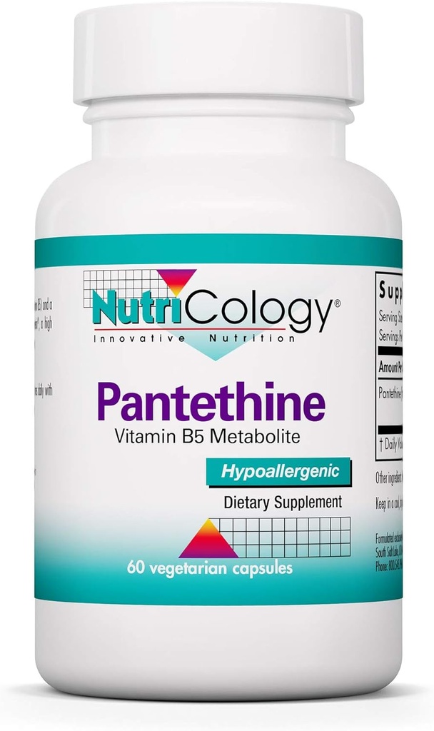 Nutricology Pantethine Supplement - Vitamin B5, Pantotenová kyselina, Podpora metabolismu, Podpora jater, Kardiovaskulární dodatek, Koenzym A, 660mg Vegetariánské kapsle - 60 Počet