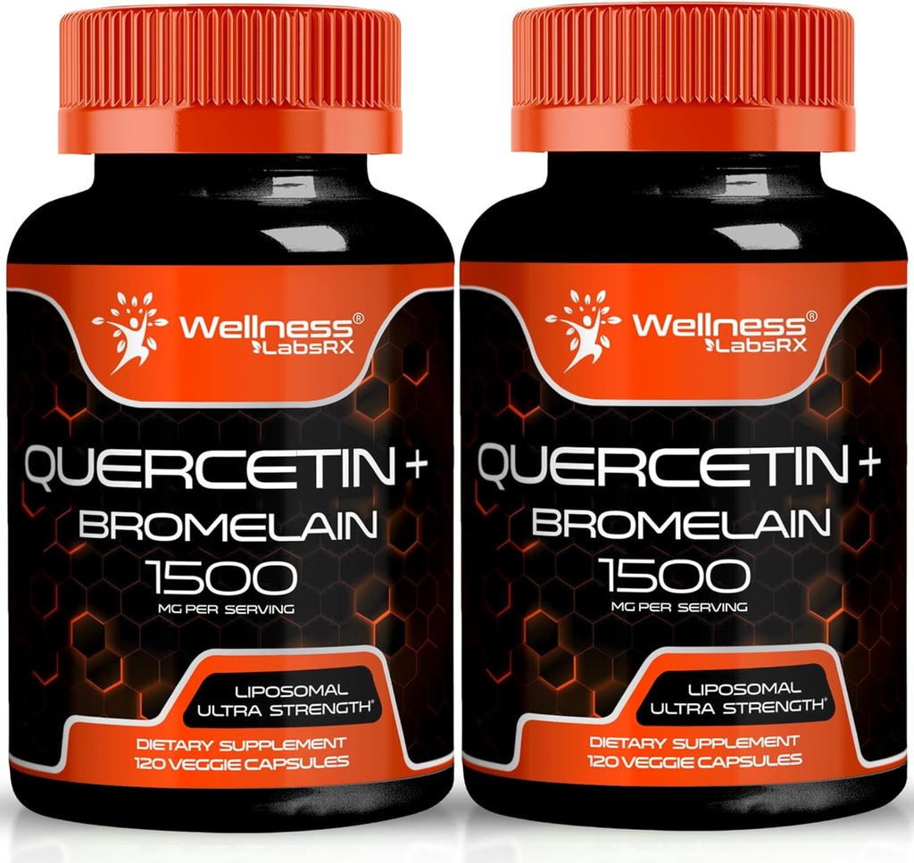 Quercetin s doplňkem Bromelain - 1500mg - Imunitní podpora a srdeční zdravotní kapsle pro muže a ženy, Quercetin doplňky pomáhá podporovat společné a zdravé dýchací systém - 120 Počet (2 Pack)
