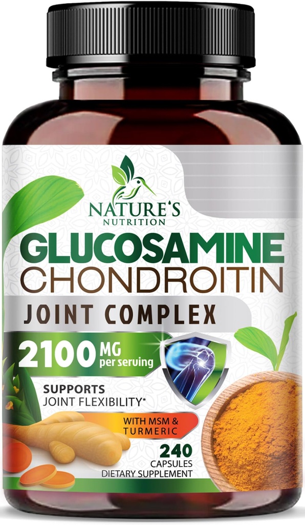 Glucosamine Chondroitin MSM 2100mg Complex - Dodatek pro společnou podporu pro společnou mobilitu a pohodlí pro muže a ženy s turmerickou & boswellia, Triple Strength Glucosamine doplňky - 240 Kapsle