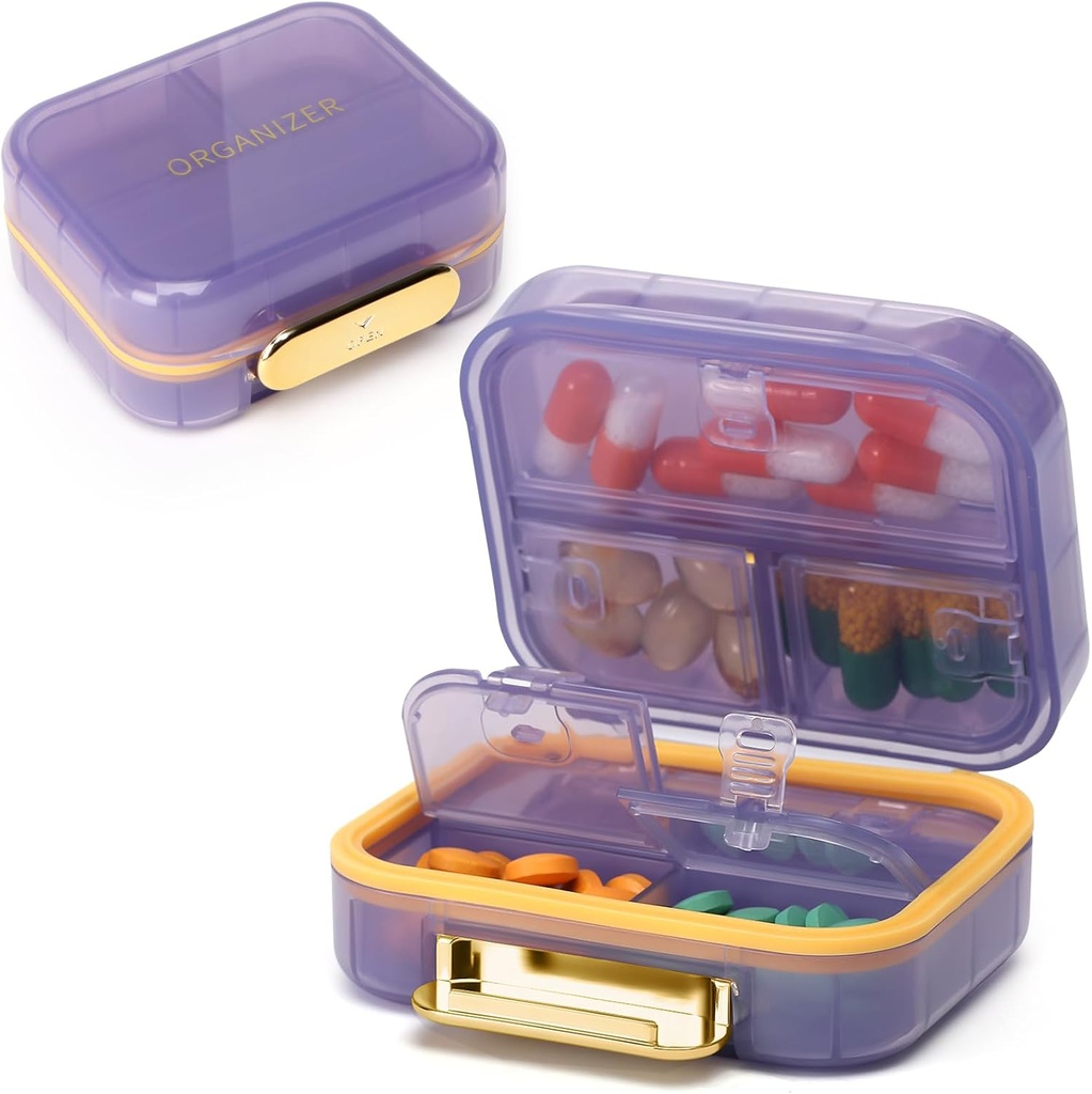 Toplive 7 Kompartments Přenosný Pořadatel pilulek Travel Medicine Pořadatel, Důkaz vlhkosti Malý Pouzdro Pouzdro Kapsa Držák Pill Denní Pill Kontejner Box pro rybí olej Vitamíny, Purple