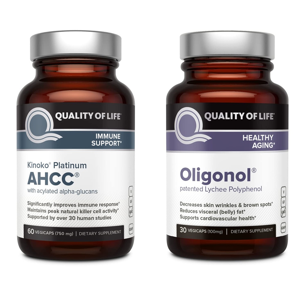 Kvalita života Kinoko Platinum AHCC 750 mg a Oligonol Lychee Extract - pro imunitní podporu, zdravé stárnutí
