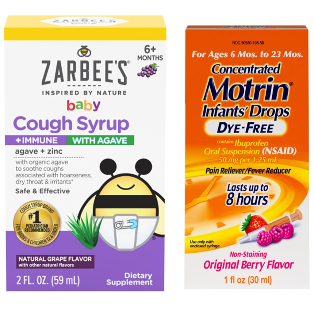 Motrin a Zarbee 's Essentials for Infants' Concentrated Liquid Medicine Drops with Ibuprofen and Zarbee 's Baby Coughbee Sirup + Imunitation with Organic Agave + Zinek