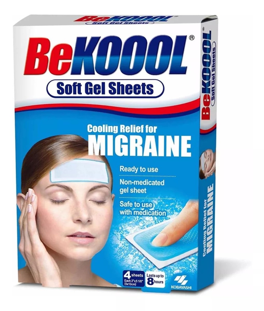 Be Koool Chlazení Relief pro migrénu, měkké gelové listy, 4 listy (balení po 4)