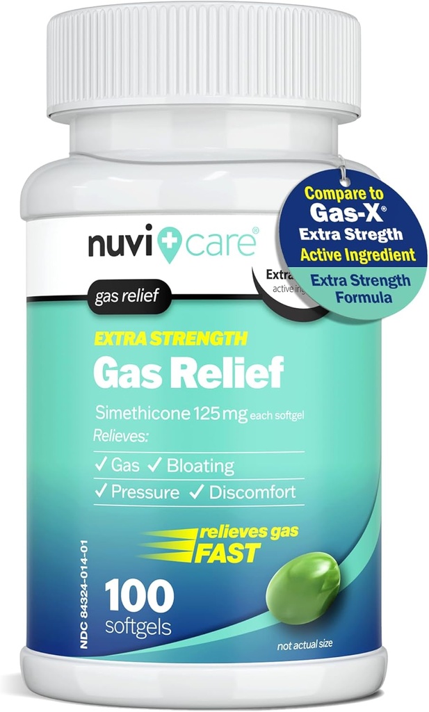 Extra Strength Gas Relief - Simethicone 125mg Softgels - Fast Anti Gas Floating Relief - Porovnat s aktivní složkou v Gas- X Anti Gas Pills - Stomach Gas Relief pro dospělé (100 Počet)