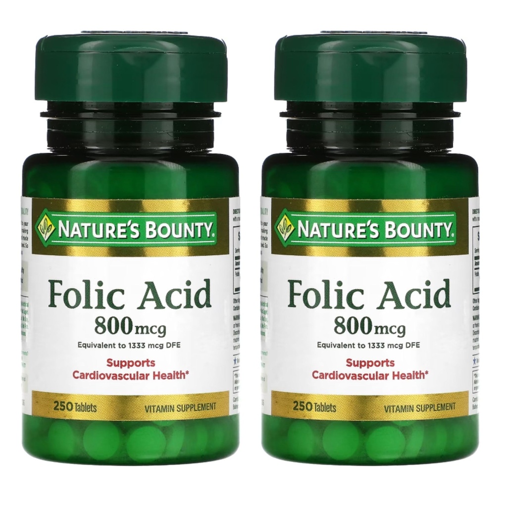 Nature 's Bounty Folic Acid 800 mcg Vitamin Supplement Maximální síla - 250 tablet, balení po 2 ks