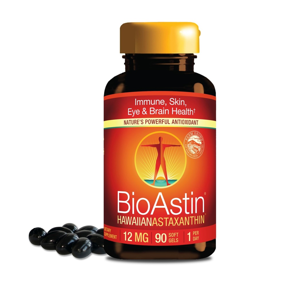 Nutrex Hawaii BioAstin Hawaiian Astaxanthin - 12mg, 90 Softgels - Farm- Direct Premium Antioxidant dodatek k podpoře očí, kůže, společné a imunitní systém zdraví - Non- GMO & gluten- Free