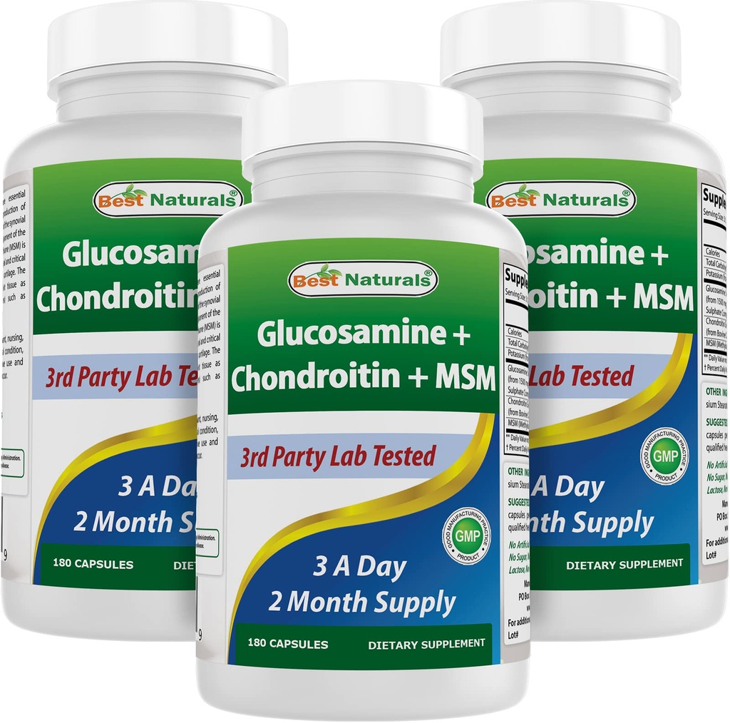Nejlepší Naturals, Glucosamine Chondroitin a MSM společné doplňky, 2600 mg na jedno podání, (180 Počet (balení po 3))