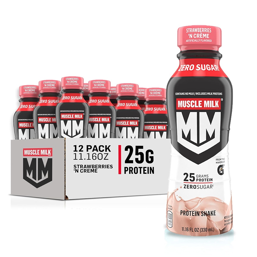 Muscle Milk Genuine Shake, Jahoda, 11.16 Fl Oz Lahvičky (balení po 12)