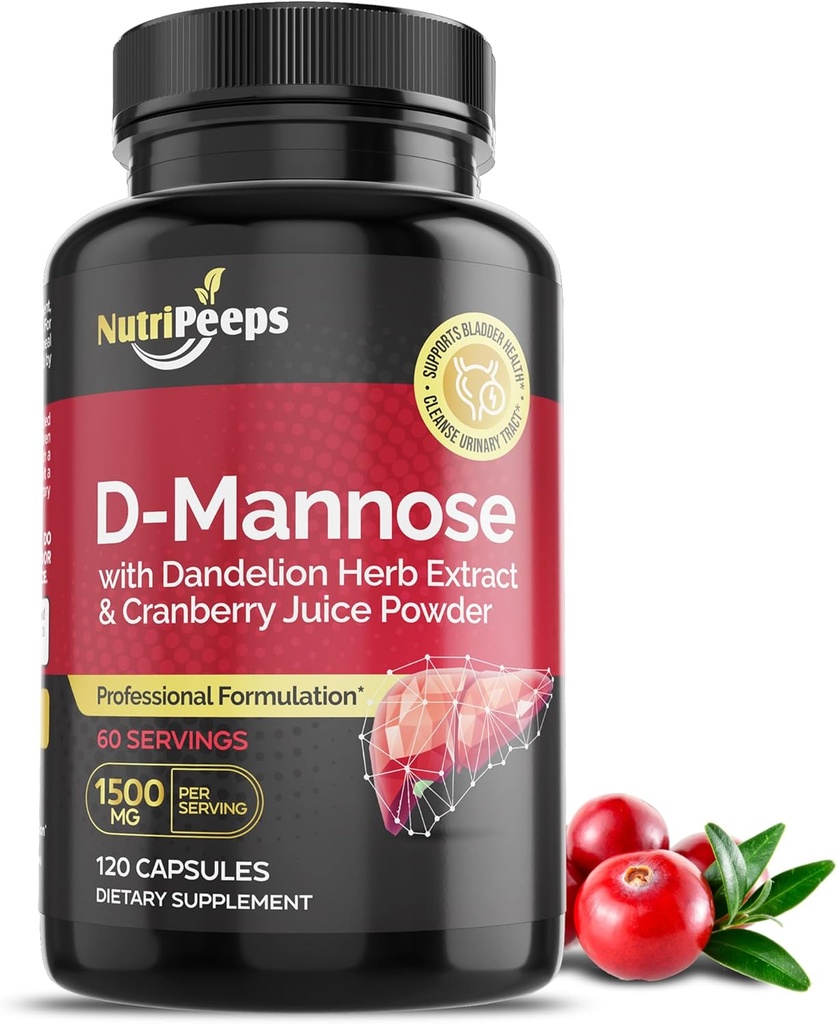 D- Mannose 1500mg, 120 Kapsle s Tabletou a Cranberry Extrakty, Přírodní močová trakt Čistota pro podporu UTI, Flushing a odstranění nečistot, pro muže a ženy.