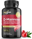 D- Mannose 1500mg, 120 Kapsle s Tabletou a Cranberry Extrakty, Přírodní močová trakt Čistota pro podporu UTI, Flushing a odstranění nečistot, pro muže a ženy.