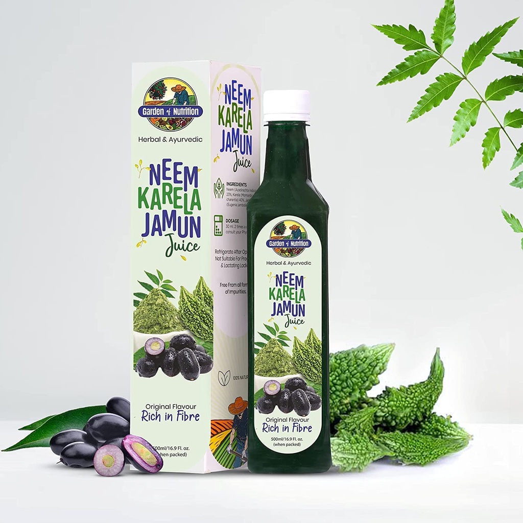 GARDENE OF NUTRITION Bylinný a Ayurvedic Neem Karela Jamun Juice CLAS124; Original Flavour CLAS124; Rich in Fiber CLAS124; 100% Pure Herbal Juice (500ml) Balení po 1