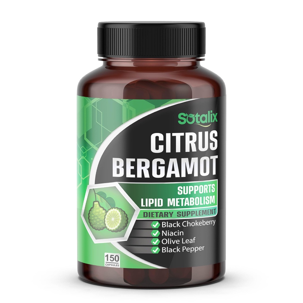 Premium Citrus Bergamot Organic Bergamot Dodatek s Niacin Black Chokeberry Olive Leaf Black Pepper - Srdce a oběhové funkce Podpora 150denní (150 Počet (Pack 1))