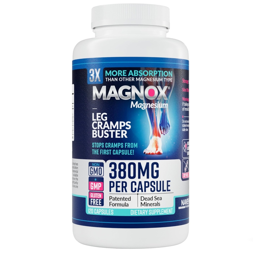 MAGNOX ® Leg křeče Buster 124; 380mg hořčík pro nohy křeče v noci 124; doplněk hořčíku pro svalové křeče 124; 3X více Absorpční 124; Minerály mrtvého moře 124; Spánek a svalovina 124; 120 Caps