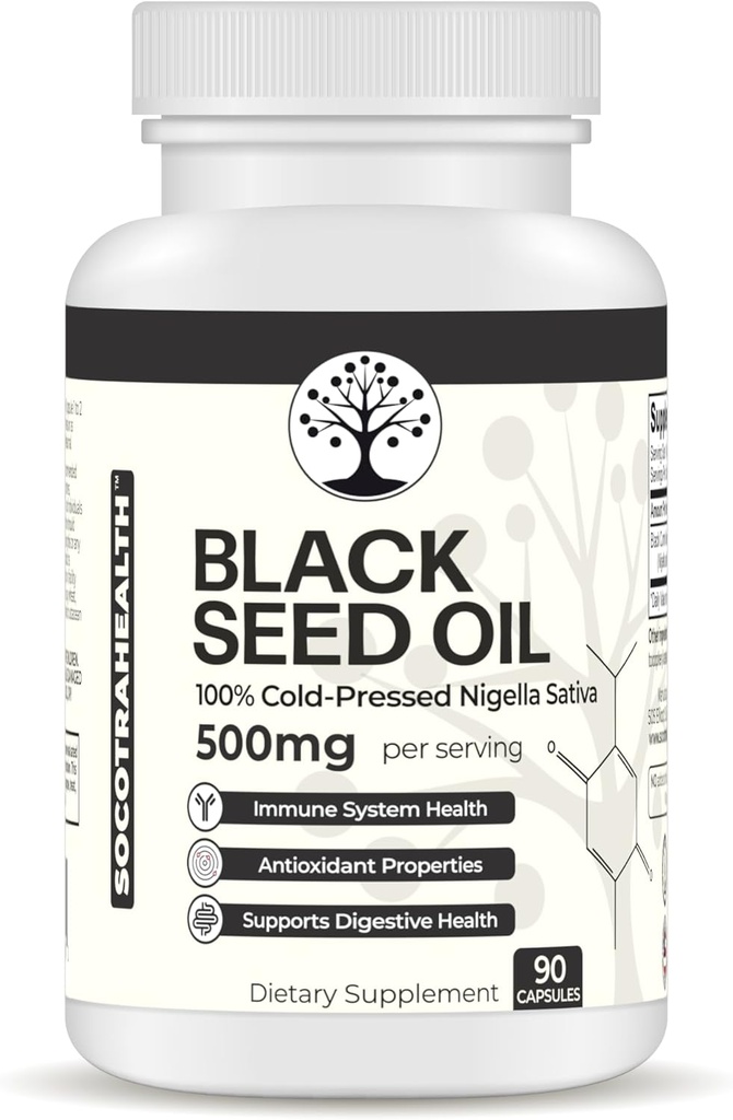 Black Seed Oil - 100% Cold- Pressed Black Cumin Nigella Sativa - Antioxidant, imunitní a trávicí systém Support - Non- GMO, gluten Free - 500 mg na servírování - 90 Vegan Kapsle