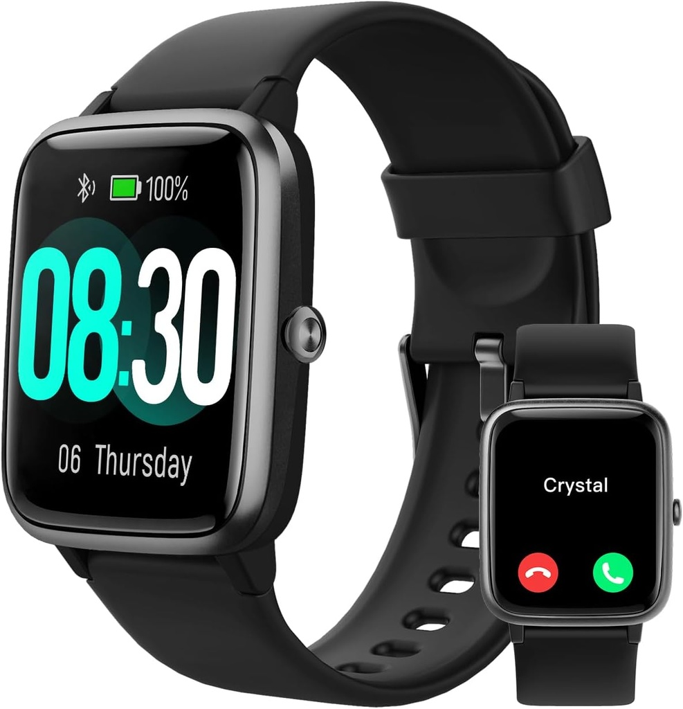GRV Smart Watch pro iOS a Android telefony (Odpověď / Make volání), Hodinky pro muže ženy IP68 Vodotěsné Smartwatch Fitness Tracker Watch se srdcem Rychlost / Spánek Monitor kroky kalorií Counter (Black)
