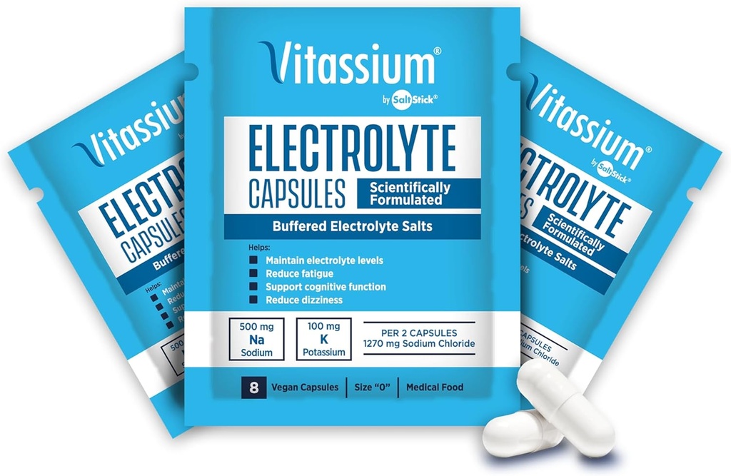 Vitropharm Kapsle, Elektrolyty pro dietární řízení příznaků syndromu POTS (500mg sodíku - 100mg draslíku), 240 Buffered Salt Kapsle