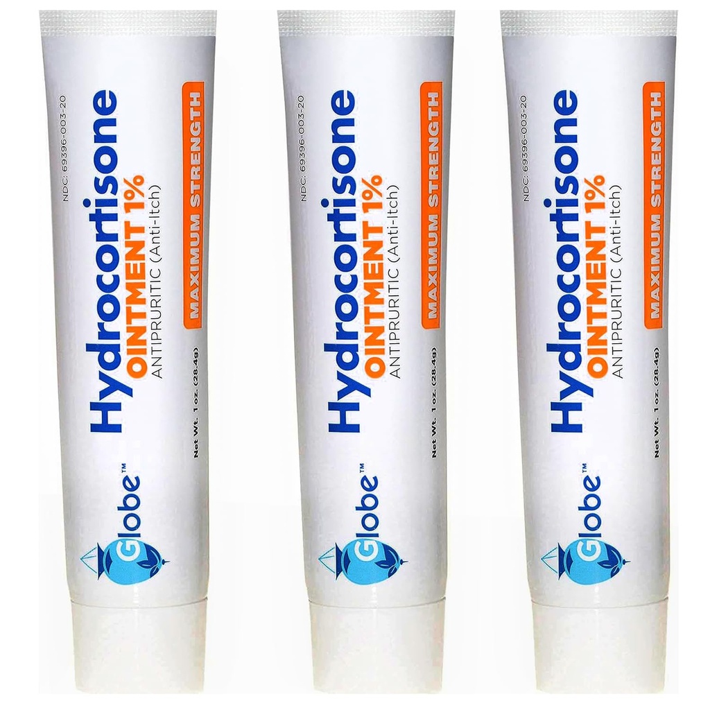 (3 Pack) Globe Hydrokortizon Maximální síla Transparentní Mast 1%, 1 oz, Anti- Itch Topical Matice for Redness, Otok, Svědění, Vyrážka, Bug / Mosquito Bites, Eczema, Hemeroidy & Více