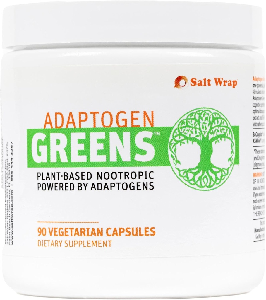 SaltWrap Adaptogen Green - Mind- Body Resilience Formule - Caffeine- Free Nootropic pro Stress, Focus a Cognitive Performance - 90 Kapsle