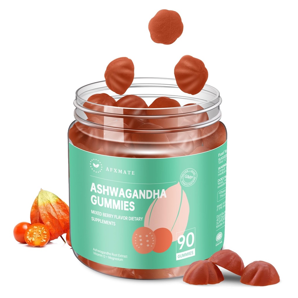 AFXMATE Ashwagandha Gummies for Women Sugar Free, Ashwagandha Dodatek Gummy s hořčíkem Vegan (90 Counts)