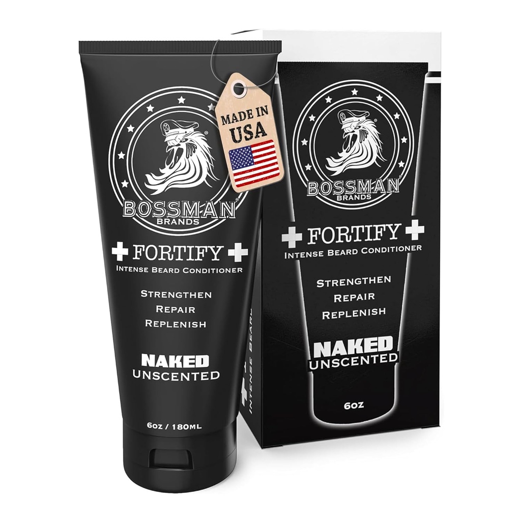 Bossman Fortify Intensive Beard Conditioner for Men (Nahý - Nevoňavý) - Moisturizuje, obnovuje a chrání s přírodními složkami - Silnější vzorec, Made in USA