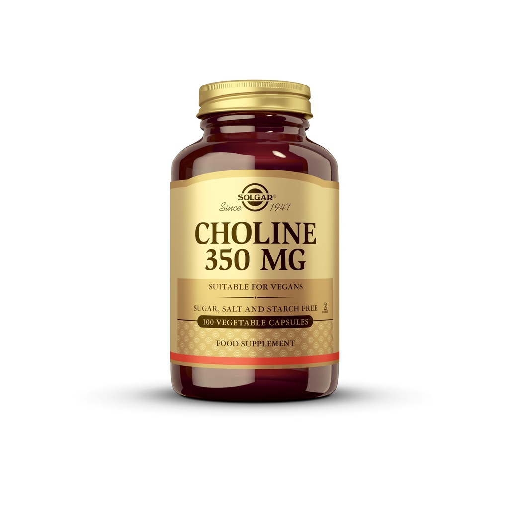 Solgar Cholin 350 mg - 100 zeleninových kapslí, balení po 2 ks - Non- GMO, Vegan, Kosher - 200 celkem