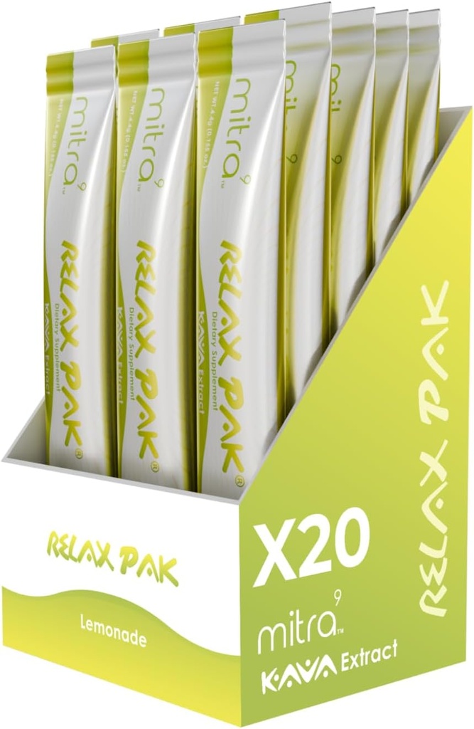 Mitra9 Kava Powder RelaxPak - Lemonade Kava Extract Powder Packets CU124; Mood Enhancer CU124; Plant based CU124; Promotes Natural Calm & Clarity CU124; Easy Open Single-Serving Stick (20)